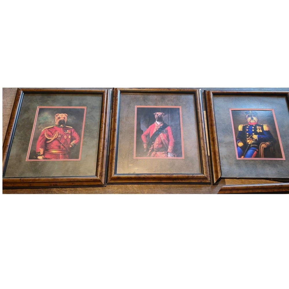 Hobby Lobby Set of 3 Military Dog Portraits Framed Art Shar Pei Terrier 1